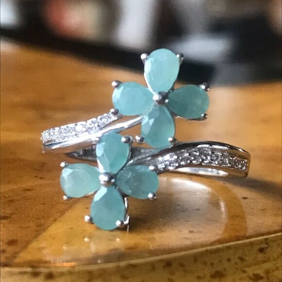 Natural Grandidierite Sterling Silver Flower Bypass Ring Size 7 - Picture 9 of 9